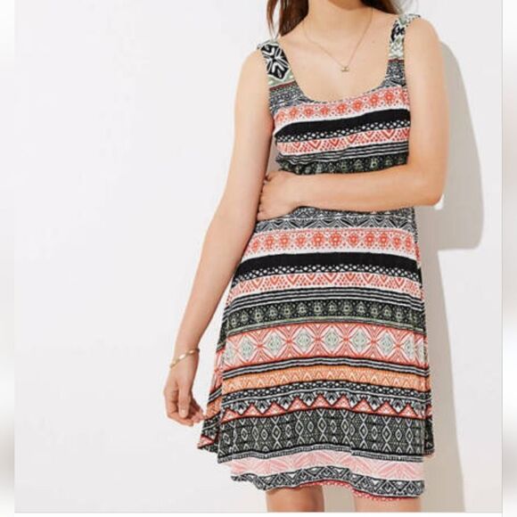 Loft Riverwalk Fit & Flare Geo Stripe Print Sleeveless Jersey Dress Size 8 Knee - Picture 2 of 11